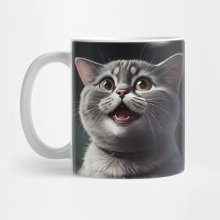 Realistic illustration of grey haired cat looking app with open mouth Mug